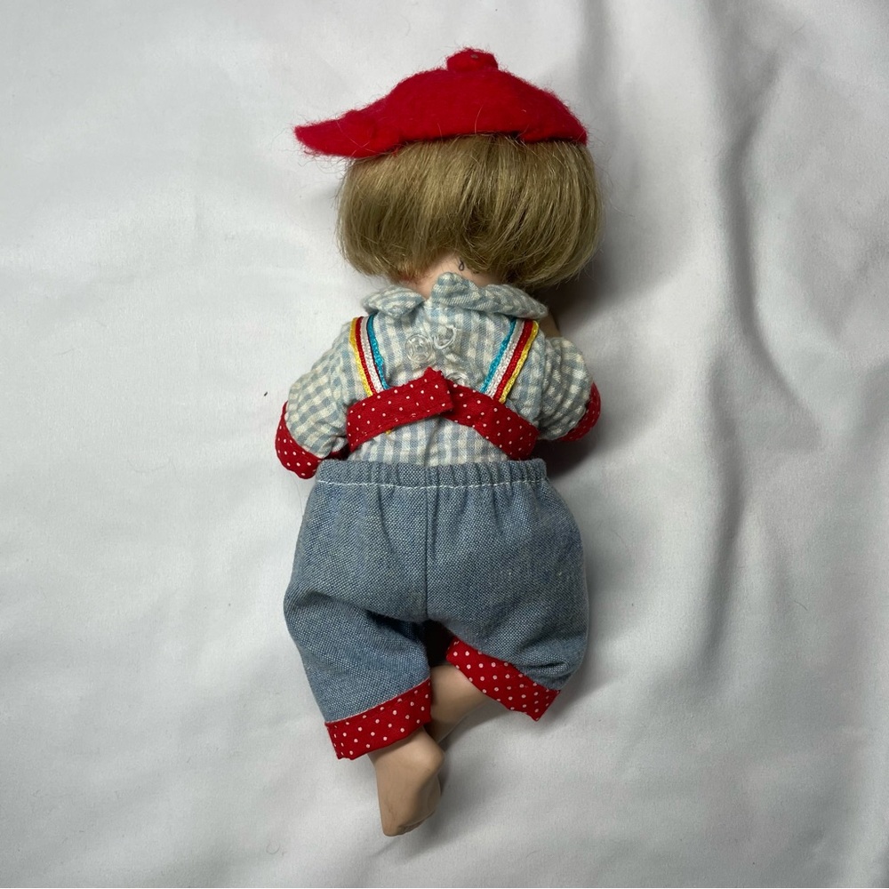 Vintage Porcelain Doll with Red and Blue Outfit - Picture 4 of 4